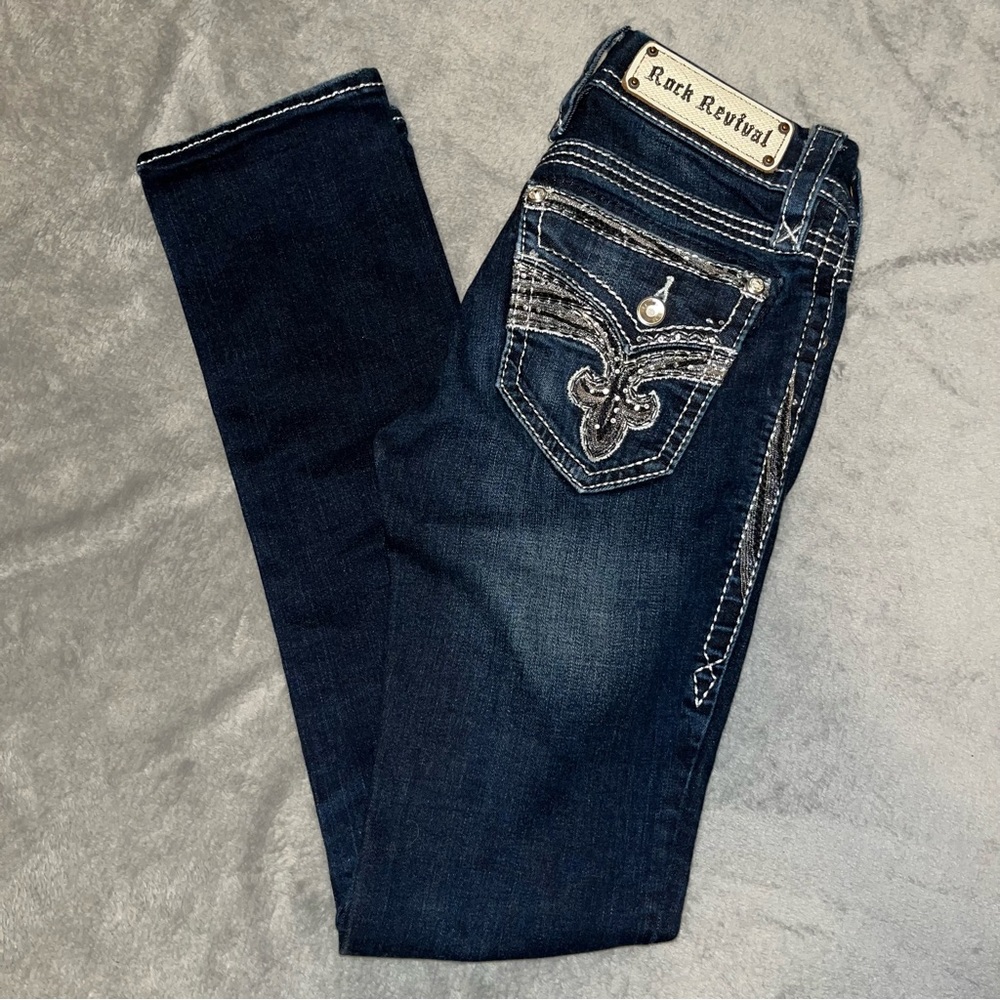 Rock Revival Yui Straight Leg Dark Wash Jeans Women’s Size 25 - Picture 1 of 12